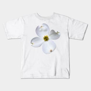 White Dogwood Flower on White Kids T-Shirt